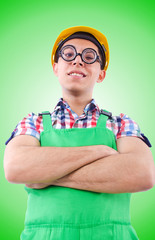 Funny construction worker isolated on white