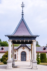 Fountain in the Courtyard of the Hermesvilla - a palace in the public park Lainzer Tiergarten,...