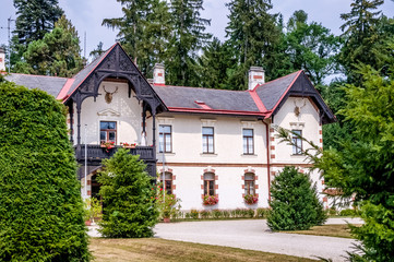 Fototapeta na wymiar Hunting lodge of the Hermesvilla - a palace in the public park Lainzer Tiergarten, Vienna, a former hunting area for the Habsburg nobility.