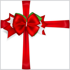 Christmas red bow with crosswise ribbons