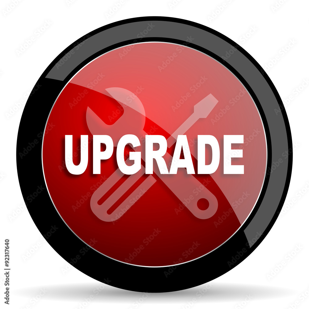Poster upgrade red circle glossy web icon on white background - set440