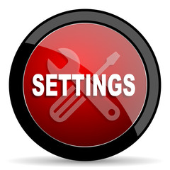settings red circle glossy web icon on white background - set440