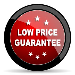 low price guarantee red circle glossy web icon on white background - set440