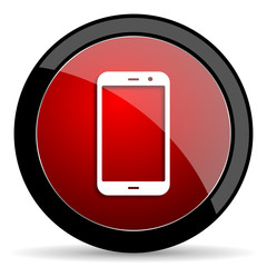 smartphone red circle glossy web icon on white background - set440