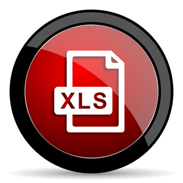 xls file red circle glossy web icon on white background - set440