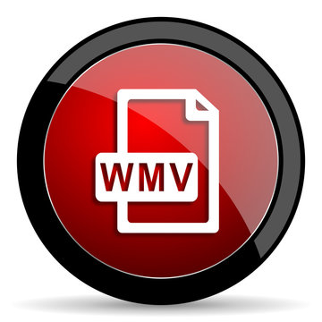 wmv file red circle glossy web icon on white background - set440