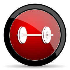 fitness red circle glossy web icon on white background - set440