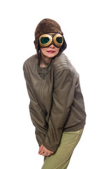 Funny woman pilot isolated on white © Elnur