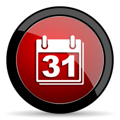 calendar red circle glossy web icon on white background - set440