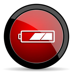 battery red circle glossy web icon on white background - set440