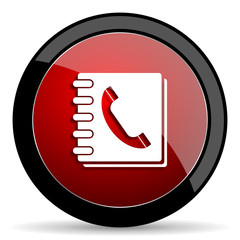 phonebook red circle glossy web icon on white background - set440
