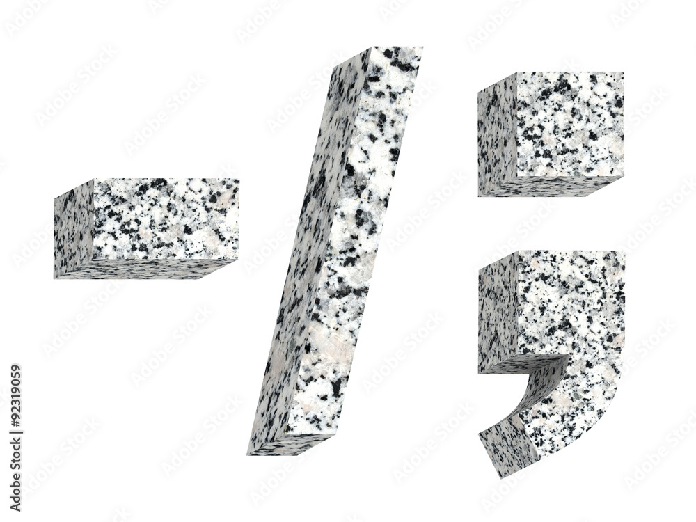 Fototapete signs from granite alphabet set isolated over white. computer generated 3d photo rendering.