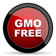 gmo free red circle glossy web icon on white background - set440