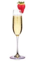 Glass of champagne with strawberry isolated on a white 