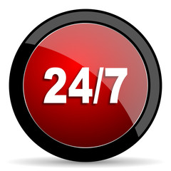 24/7 red circle glossy web icon on white background - set440