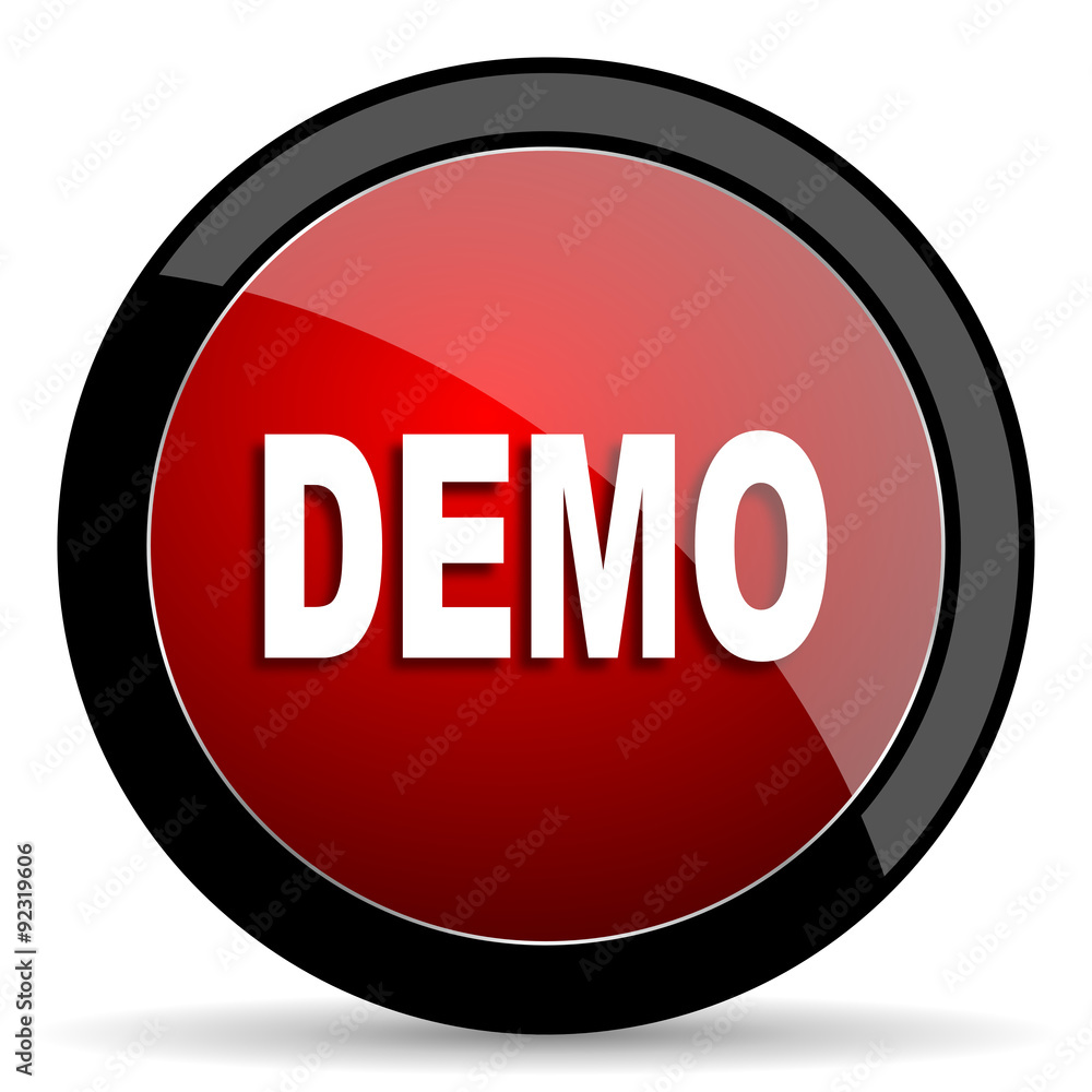 Poster demo red circle glossy web icon on white background - set440