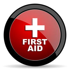 Fototapeta premium first aid red circle glossy web icon on white background - set440