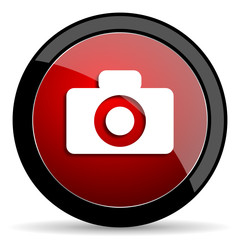 camera red circle glossy web icon on white background - set440