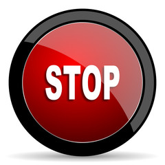stop red circle glossy web icon on white background - set440