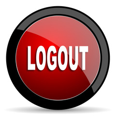 logout red circle glossy web icon on white background - set440