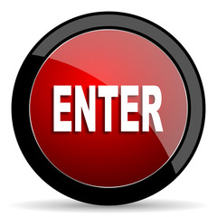 enter red circle glossy web icon on white background - set440
