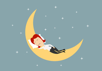Obraz na płótnie Canvas Businesswoman sleeping on golden moon