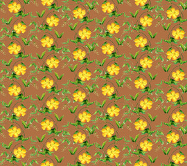 Yellow flower bindweed. Repeating floral pattern. Water colour 