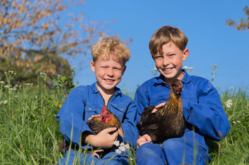Farm Boys with chickens