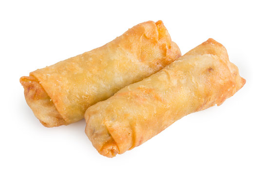 Fried Spring Rolls On White Background