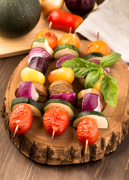 Grilled vegetable skewers closeup