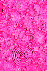 Mix of summer red and rose, pink hawaiian flowers, floral pattern with tropical blooms, abstract art work painting, embossing ,carving and  3d engraving.