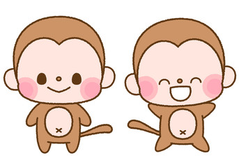 Naklejka premium 喜ぶ猿キャラクター イラストカット2点