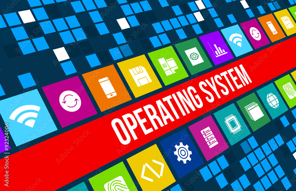 Wall mural operating system concept image with technology icons and copyspace
