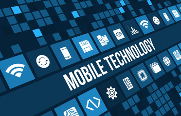 Mobile Technology concept image with technology icons and copyspace