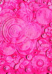 Grunge flowers, abstract background the color of dark wood or rich soil, rustic, made of clay pigment and raw umber, sienna, 3d, three dimensional grunge embossing and carving.