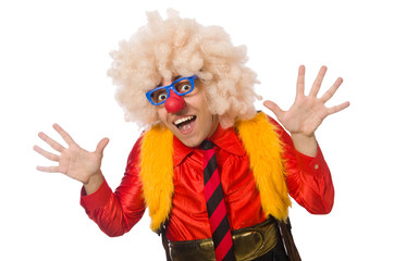 Funny clown in fun concept isolated on white