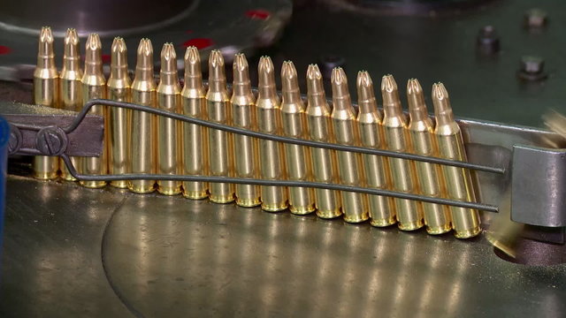 Factory of ammunition, bullets for rifle on production line