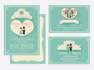 Wedding Invitation Design With The Gate Of Love And The Walls. Save the date and RSVP card template design. vector illustration