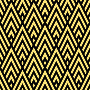 Seamless black and gold rhombic chevrons art deco pattern vector
