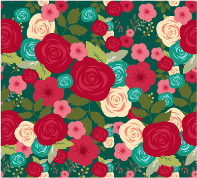 Flower of seamless pattern with red roses background