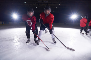 happy children gropu  hockey team sport players
