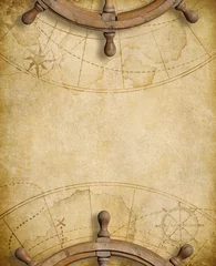 Fotobehang old nautical map with two steering wheels © Andrey Kuzmin