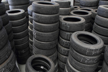 old tires in warehouse