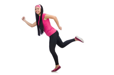 Woman doing exercises on white