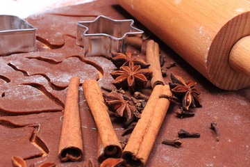 Spice and accessories for baking on dough for Christmas cookies and gingerbread