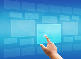 hand pushing a button on a touch screen interface