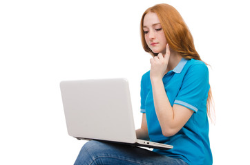 Student with laptop isolated on white