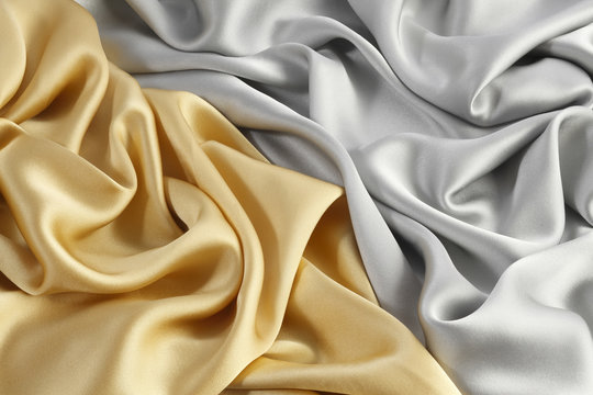 Gold And Silver Satin Texture Background With Copy Space