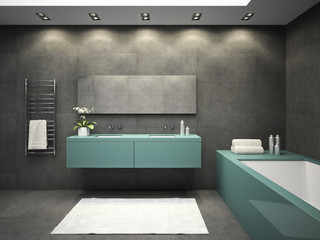Fototapeta na wymiar Interior of bathroom with ceiling window 3D rendering 6