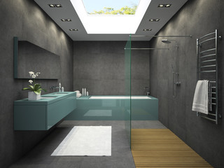 Interior of bathroom with ceiling window 3D rendering 4